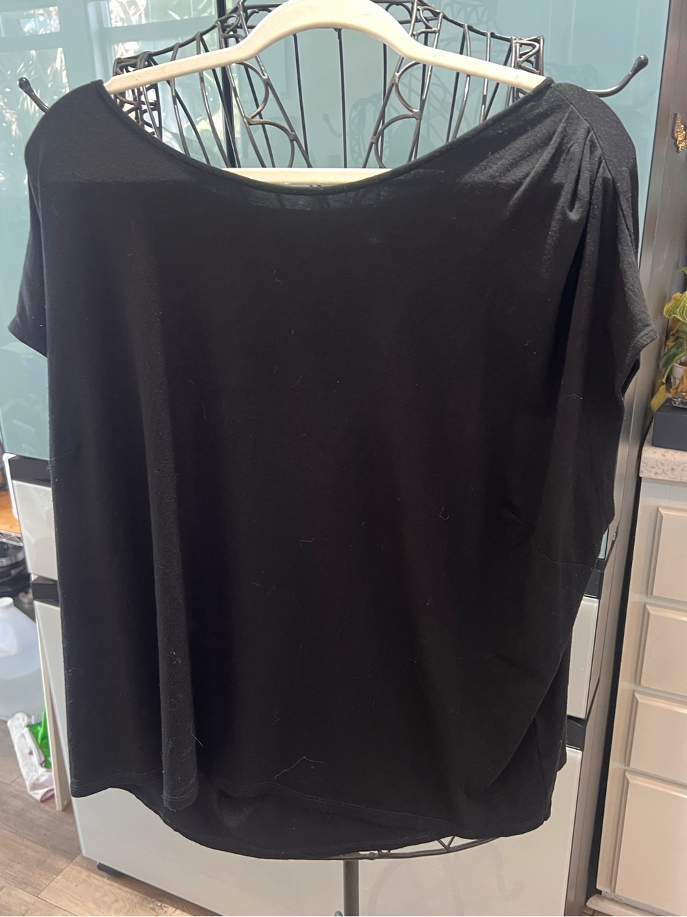 Eileen Fisher Black Cap Sleeve Pleated Shoulder Asymmetric Knit Top Plus Size 3X